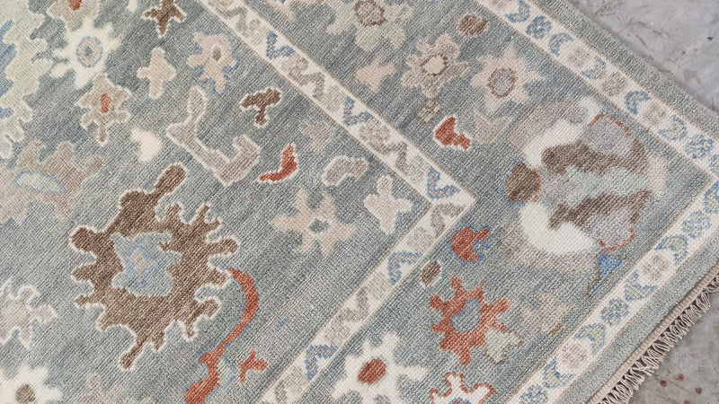 Harlow 9x12 Light Green, Grey, and Rust Hand-Knotted Oushak Rug | Banana Manor Rug Company