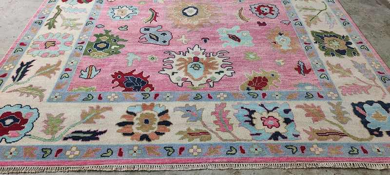 Harriet Bosse 9x12 Pink and Ivory Hand-Knotted Oushak Rug | Banana Manor Rug Company