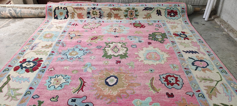 Harriet Bosse 9x12 Pink and Ivory Hand-Knotted Oushak Rug | Banana Manor Rug Company