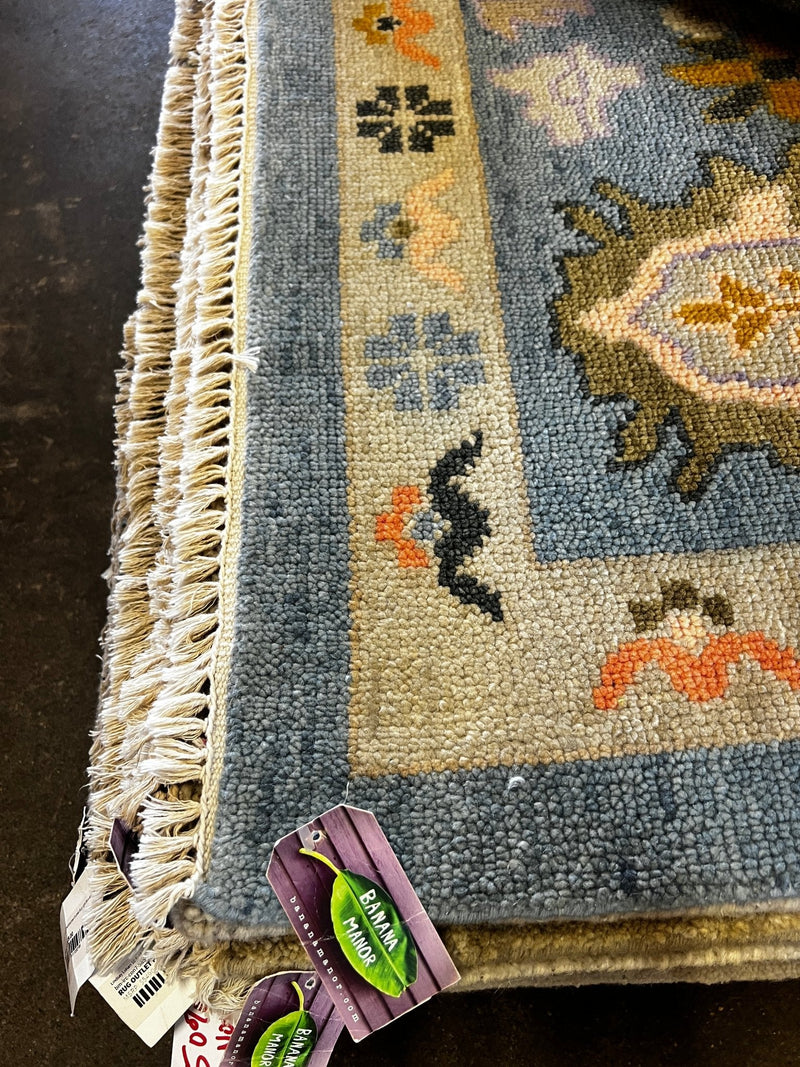 Harwood 10x13.9 Blue Hand-Knotted Oushak Rug | Banana Manor Rug Factory Outlet