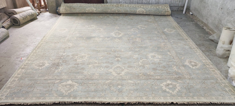 Haven O'Hara 10.3x14 Aqua Hand-Knotted Oushak Rug | Banana Manor Rug Company