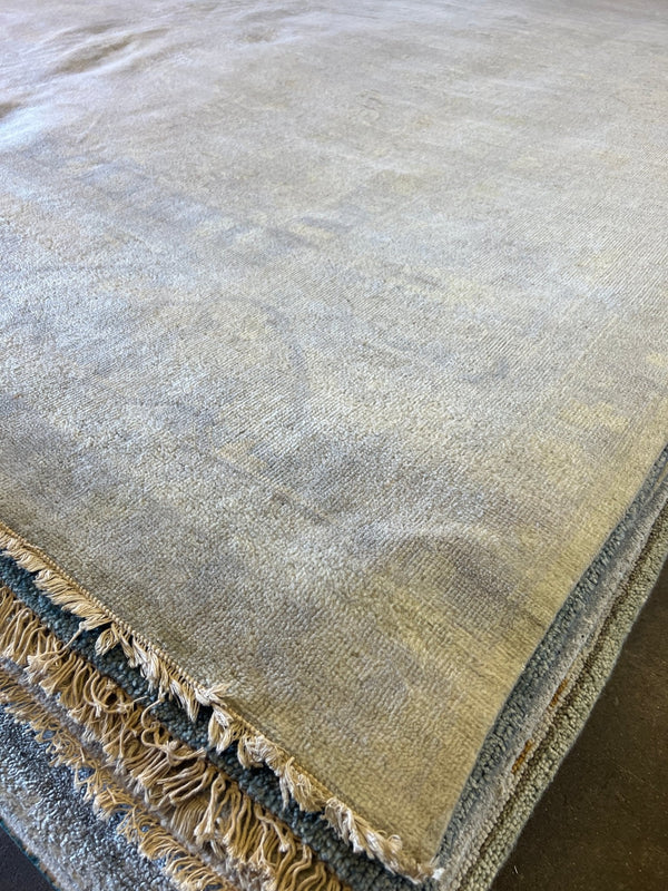 Hazel 11x13.9 Grey and Silver Hand-Knotted Oushak Rug | Banana Manor Rug Company