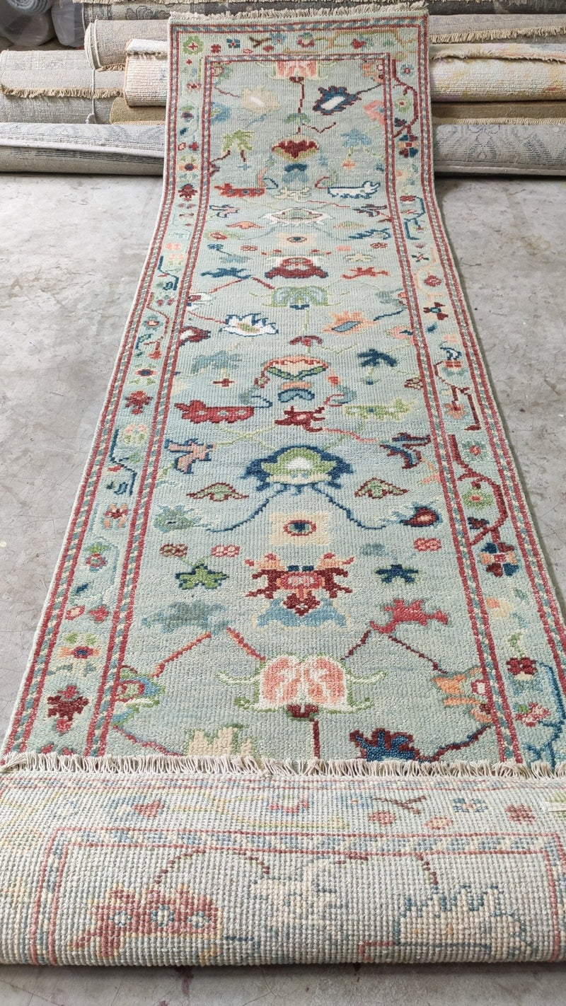 Heather Graham 2.6x9.6 Light Green Hand-Knotted Oushak Runner | Banana Manor Rug Company