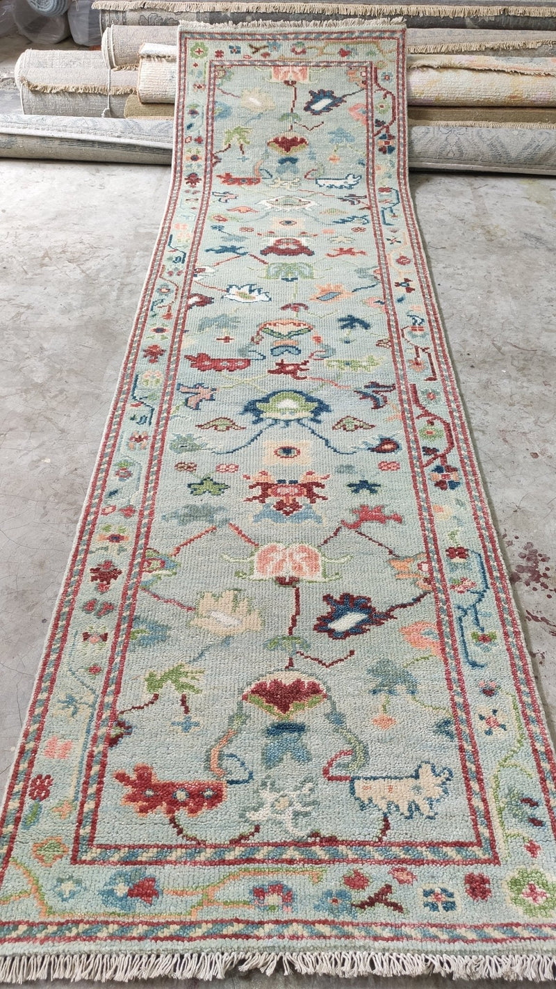 Heather Graham 2.6x9.6 Light Green Hand-Knotted Oushak Runner | Banana Manor Rug Company