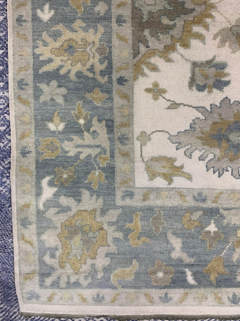 Helen Ivory & Lt. Blue 9.3x12 Oushak | Banana Manor Rug Company