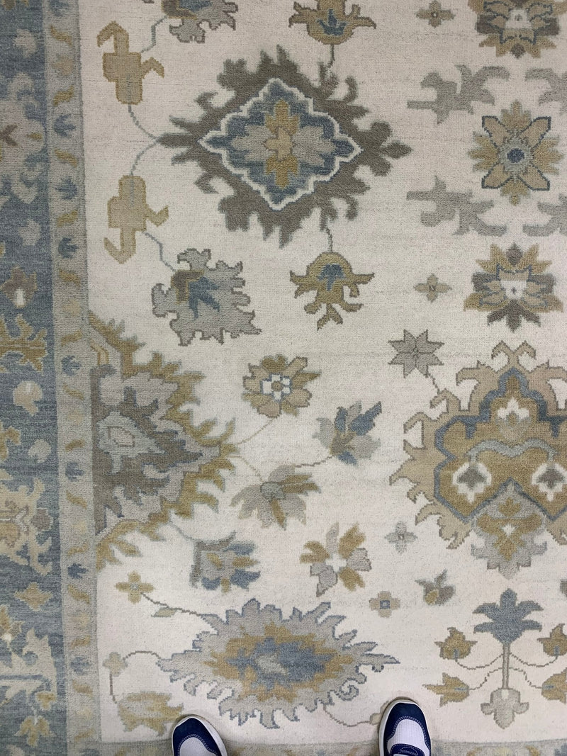 Helen Ivory & Lt. Blue 9.3x12 Oushak | Banana Manor Rug Company