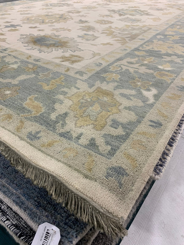 Helen Ivory & Lt. Blue 9.3x12 Oushak | Banana Manor Rug Company