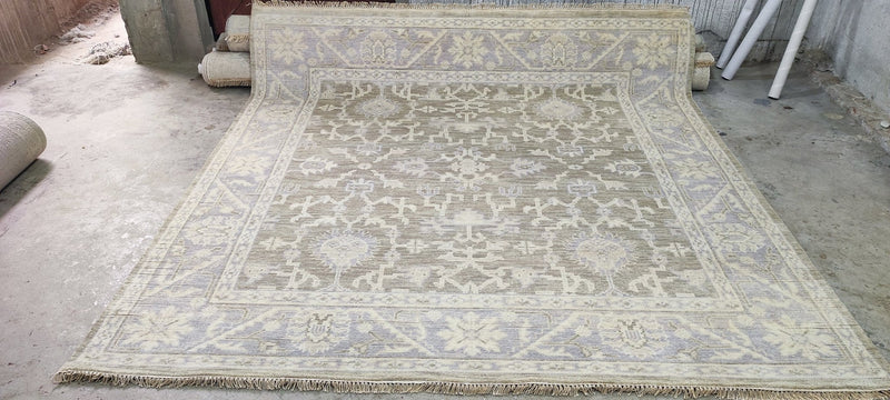 Helen O'Hara Silver and Grey Hand-Knotted Oushak Rug 8x8 | Banana Manor Rug Company