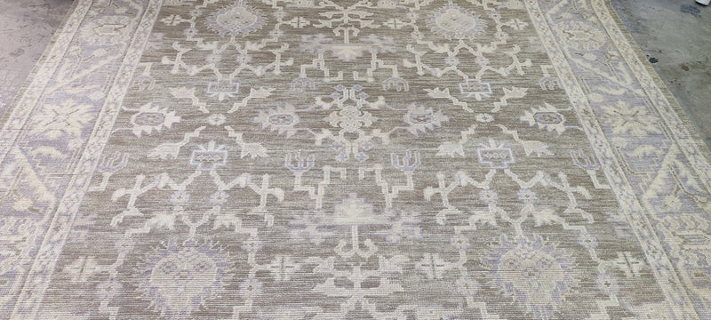 Helen O'Hara Silver and Grey Hand-Knotted Oushak Rug 8x8 | Banana Manor Rug Company