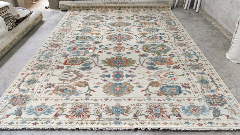 Hilda 9x12.9 Ivory Hand-Knotted Oushak | Banana Manor Rug Company