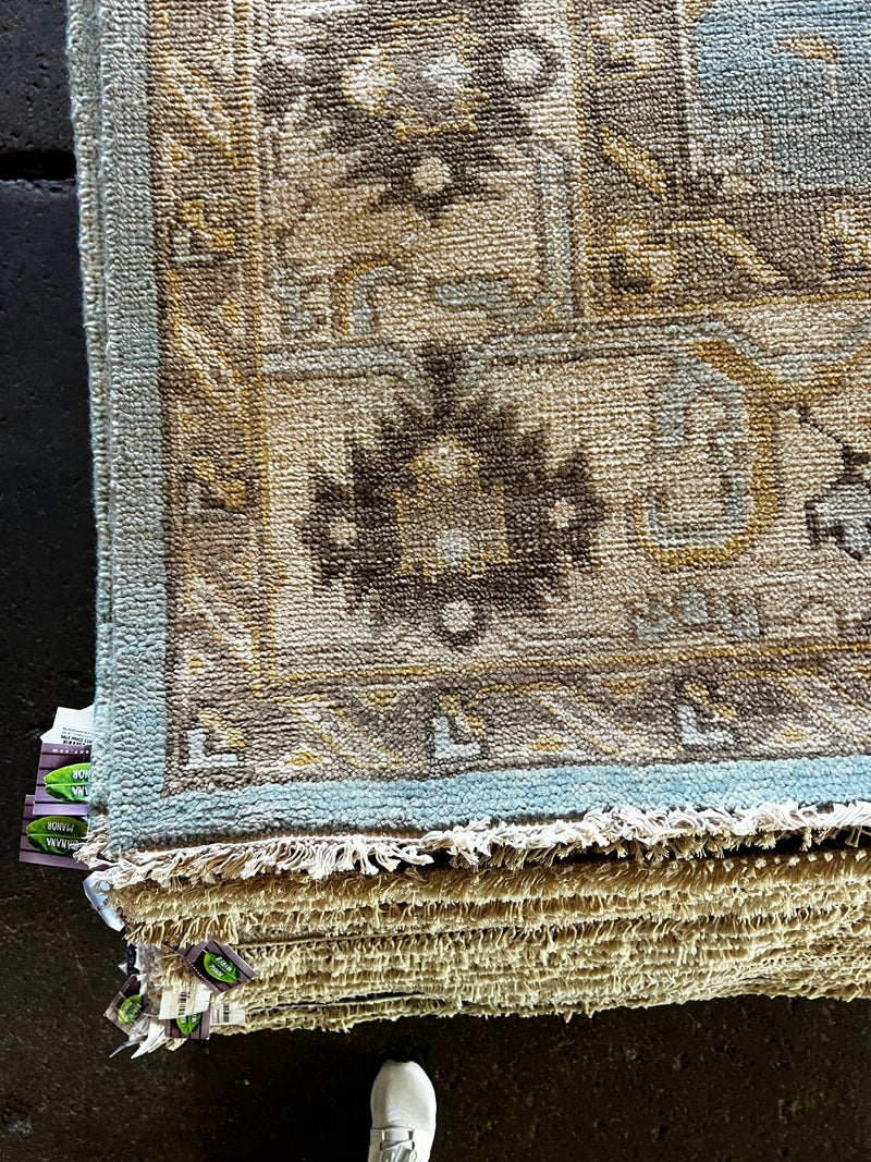 Holly Hickey Moore 8.3x10 Light Blue and Beige Hand-Knotted Oushak Rug | Banana Manor Rug Factory Outlet