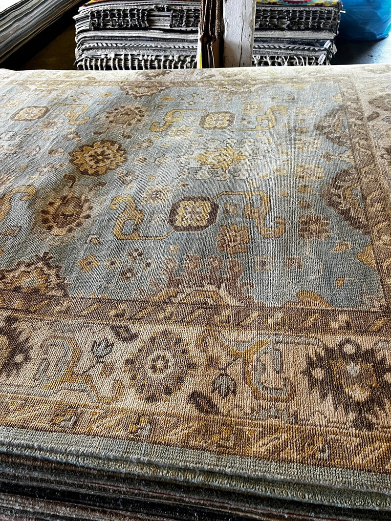 Holly Hickey Moore 8.3x10 Light Blue and Beige Hand-Knotted Oushak Rug | Banana Manor Rug Factory Outlet