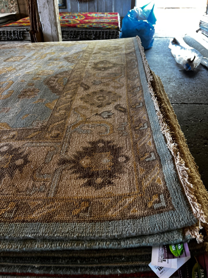 Holly Hickey Moore 8.3x10 Light Blue and Beige Hand-Knotted Oushak Rug | Banana Manor Rug Factory Outlet