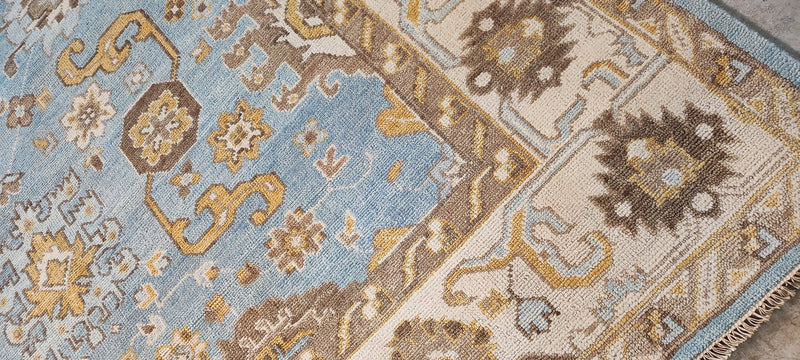 Holly Hickey Moore Light Blue and Beige Hand-Knotted Oushak Rug 8.3x10 | Banana Manor Rug Company