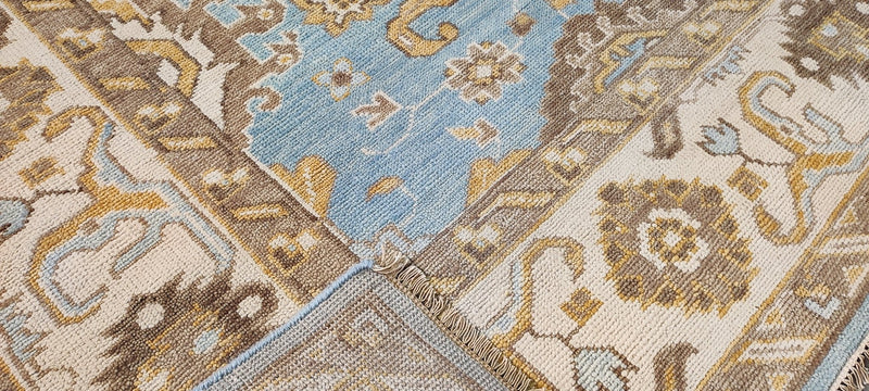 Holly Hickey Moore Light Blue and Beige Hand-Knotted Oushak Rug 8.3x10 | Banana Manor Rug Company