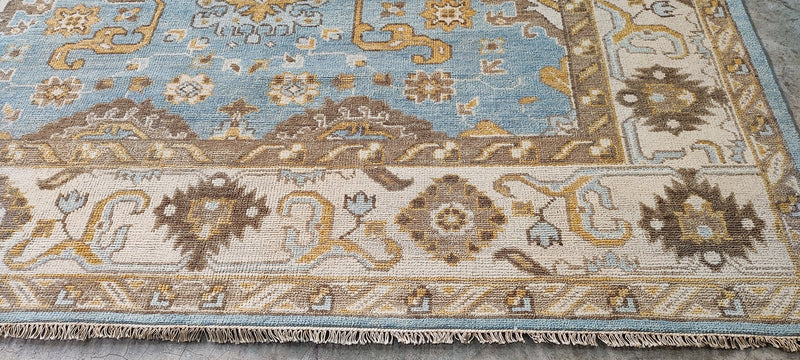 Holly Hickey Moore Light Blue and Beige Hand-Knotted Oushak Rug 8.3x10 | Banana Manor Rug Company