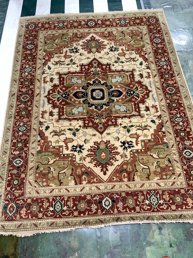 Holly Kinder Hand-Knotted 9x12 Beige & Red Oriental Rug | Banana Manor Rug Company