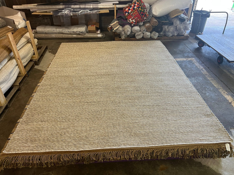 Hulka Handwoven White and Natural Striped Jute & Wool Rug 8.3x10.3 | Banana Manor Rug Company