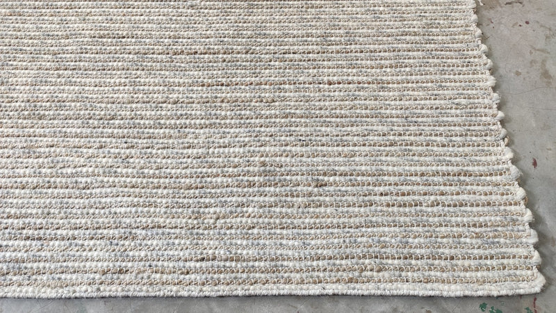 Hulka Handwoven White and Natural Striped Jute & Wool Rug 8.3x10.3 | Banana Manor Rug Company