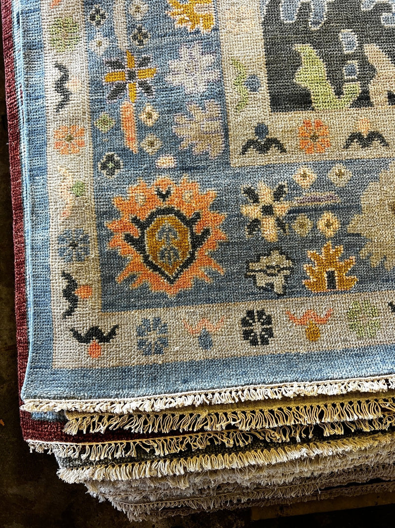 Huntington 9x11.9 Blue Hand-Knotted Oushak Rug | Banana Manor Rug Factory Outlet