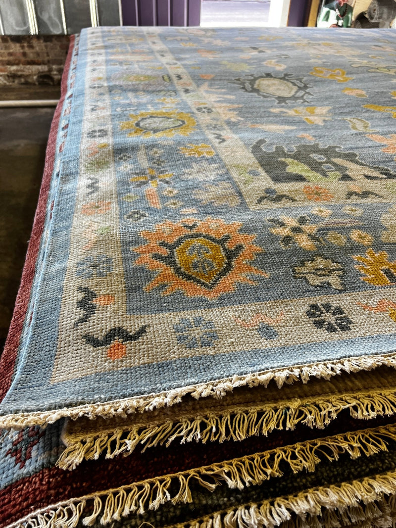 Huntington 9x11.9 Blue Hand-Knotted Oushak Rug | Banana Manor Rug Factory Outlet