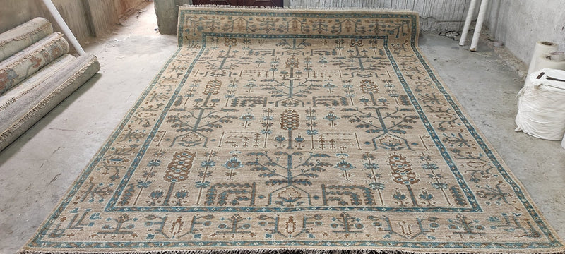 Ian Schrager 9.3x11.9 Tan Hand-Knotted Oushak Rug | Banana Manor Rug Company