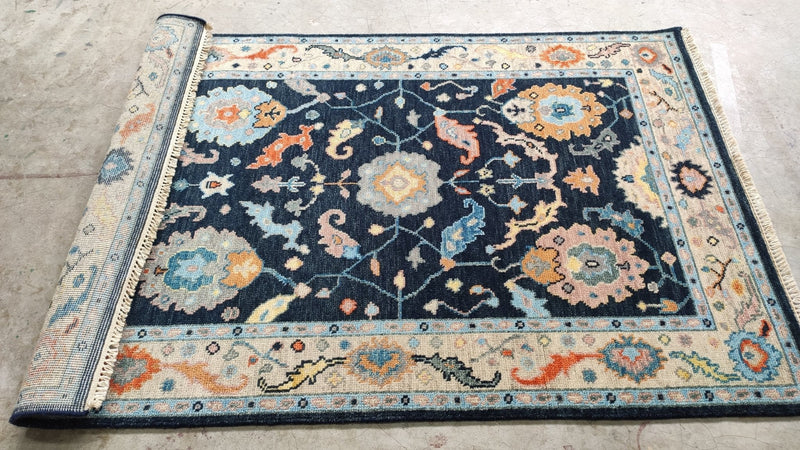 Ianka Fleerackers 4x6 Blue Hand-Knotted Oushak Rug | Banana Manor Rug Company