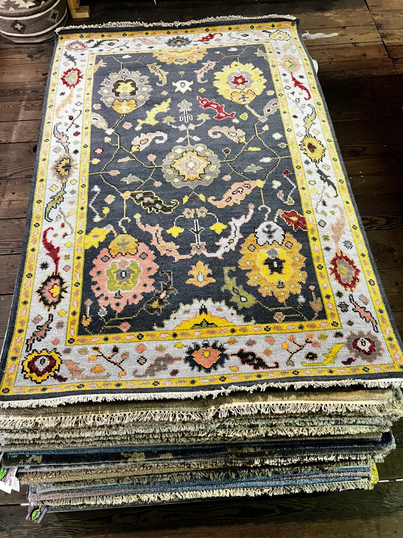 Ianka Fleerackers 4x6 Blue Hand-Knotted Oushak Rug | Banana Manor Rug Factory Outlet