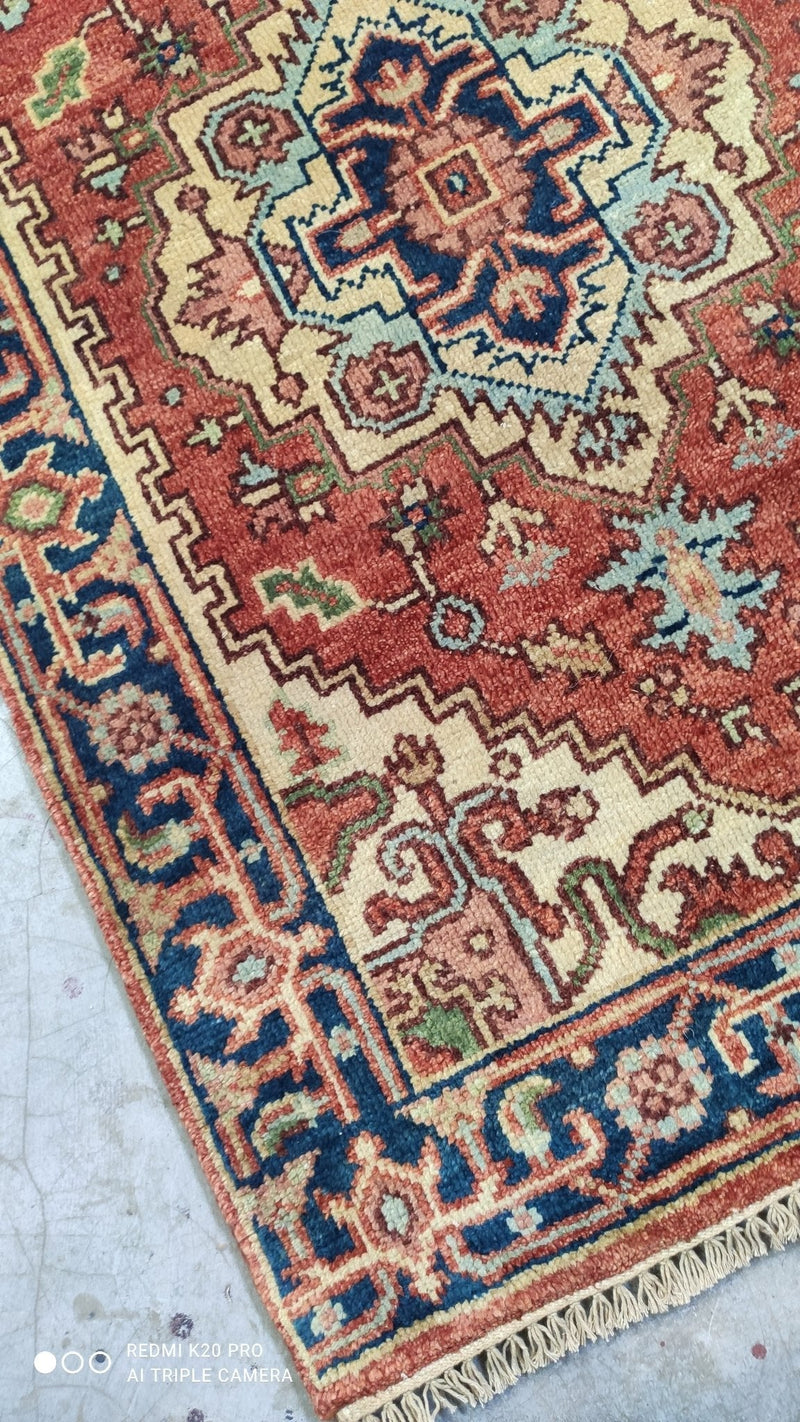 Irene Cara 2.6x15.9 Blue and Rust Hand-Knotted Serapi Runner | Banana Manor Rug Company