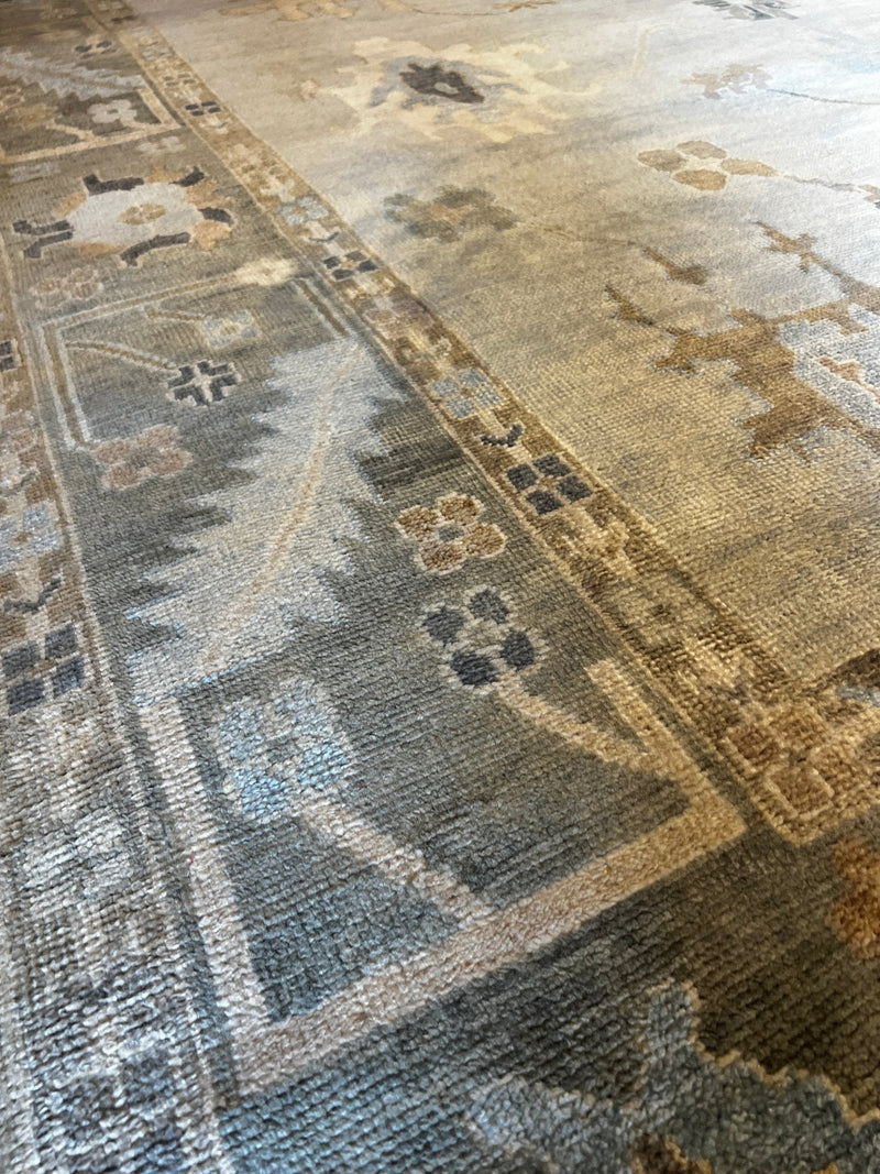 Irina Alfyorova 10x13.9 Hand-Knotted Oushak Rug Light Green and Grey | Banana Manor Rug Factory Outlet