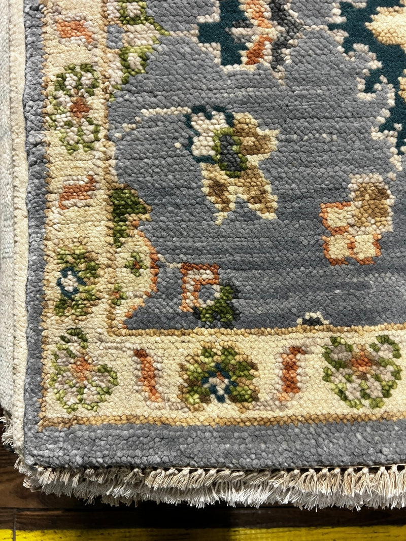 Isabelle Adjani 2.6x12.6 Light Blue and Beige Hand-Knotted Oushak Runner | Banana Manor Rug Factory Outlet