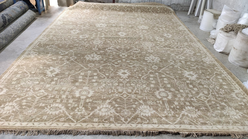 Ivy 10x14.3 Camel and Silver Hand-Knotted Oushak Rug | Banana Manor Rug Company