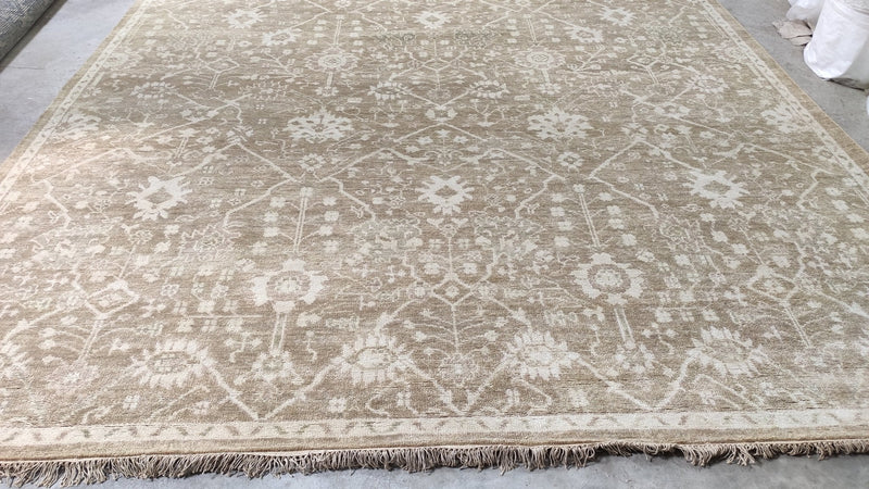 Ivy 10x14.3 Camel and Silver Hand-Knotted Oushak Rug | Banana Manor Rug Company