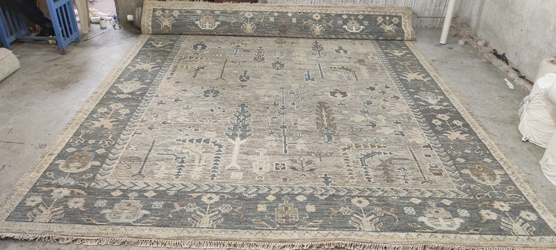 Jacqueline Bisset 10x14 Tan and Grey Hand-Knotted Oushak Rug | Banana Manor Rug Company