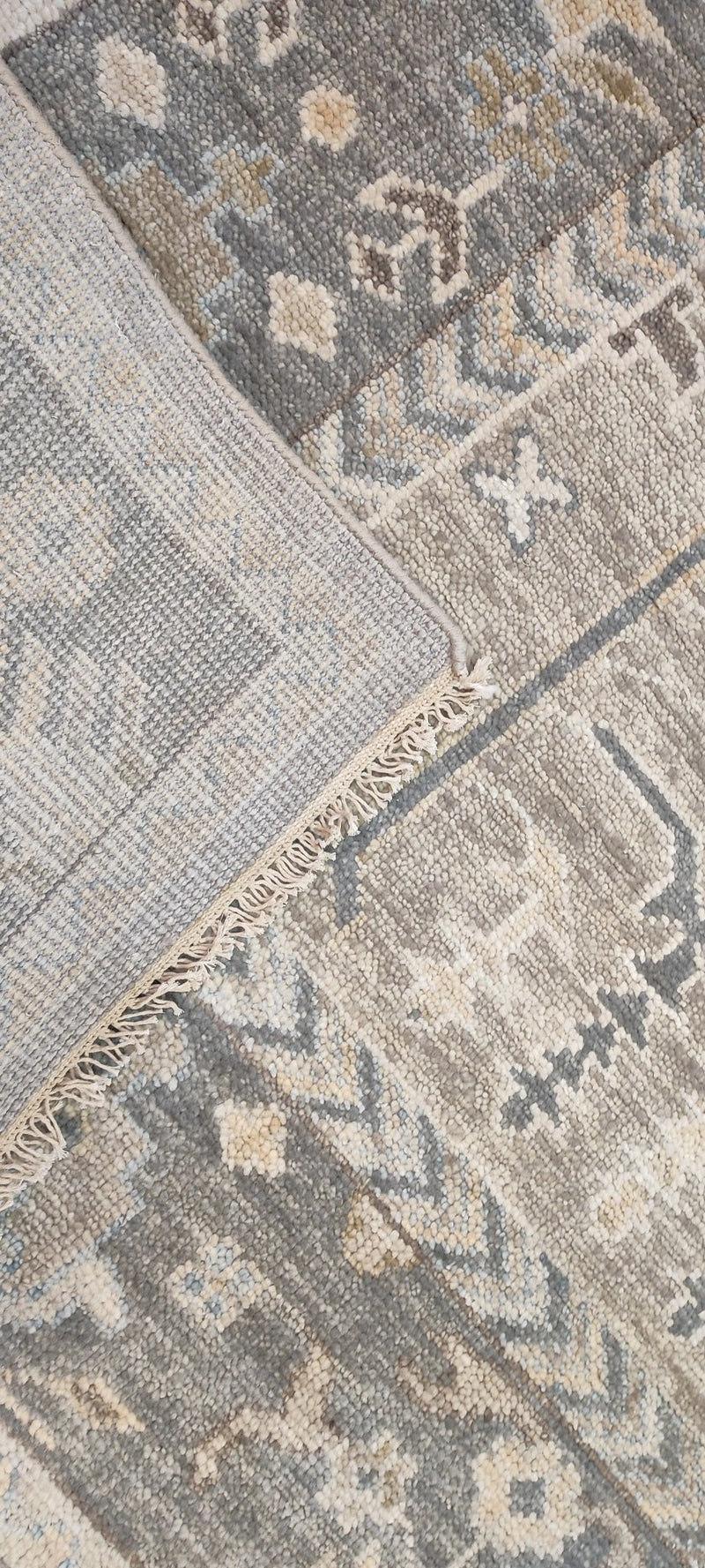 Jacqueline Bisset 10x14 Tan and Grey Hand-Knotted Oushak Rug | Banana Manor Rug Company