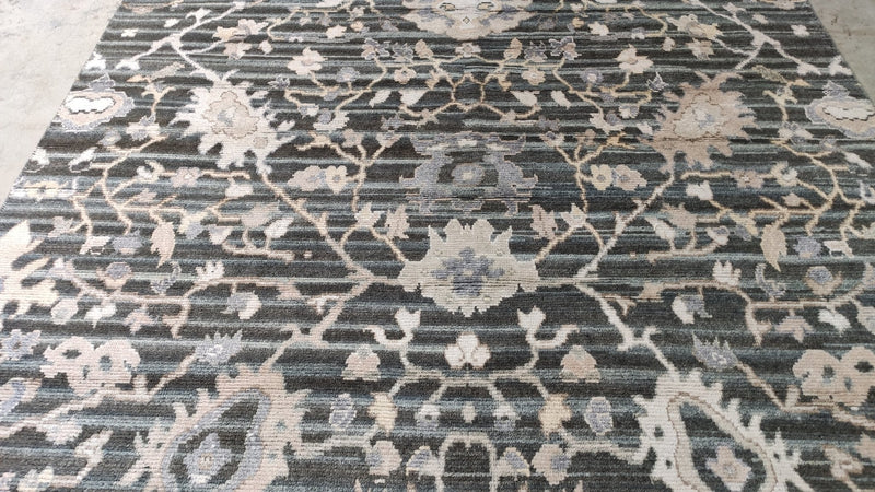 Jade 7.9x10 Grey and Ivory Hand-Knotted Oushak Rug | Banana Manor Rug Company