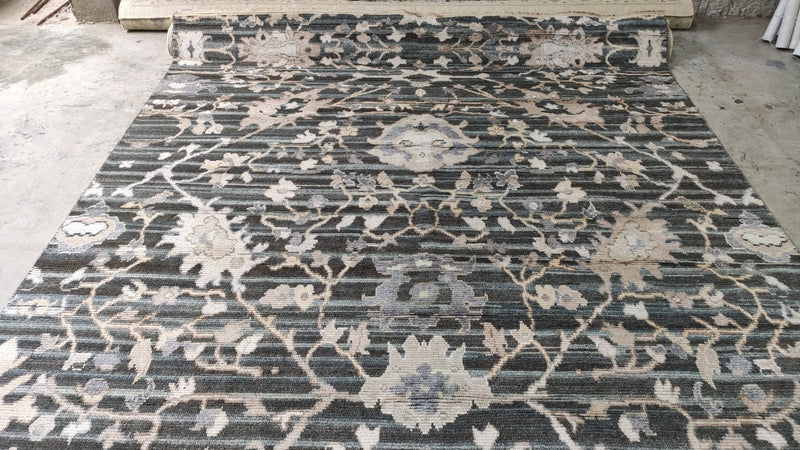 Jade 7.9x10 Grey and Ivory Hand-Knotted Oushak Rug | Banana Manor Rug Company