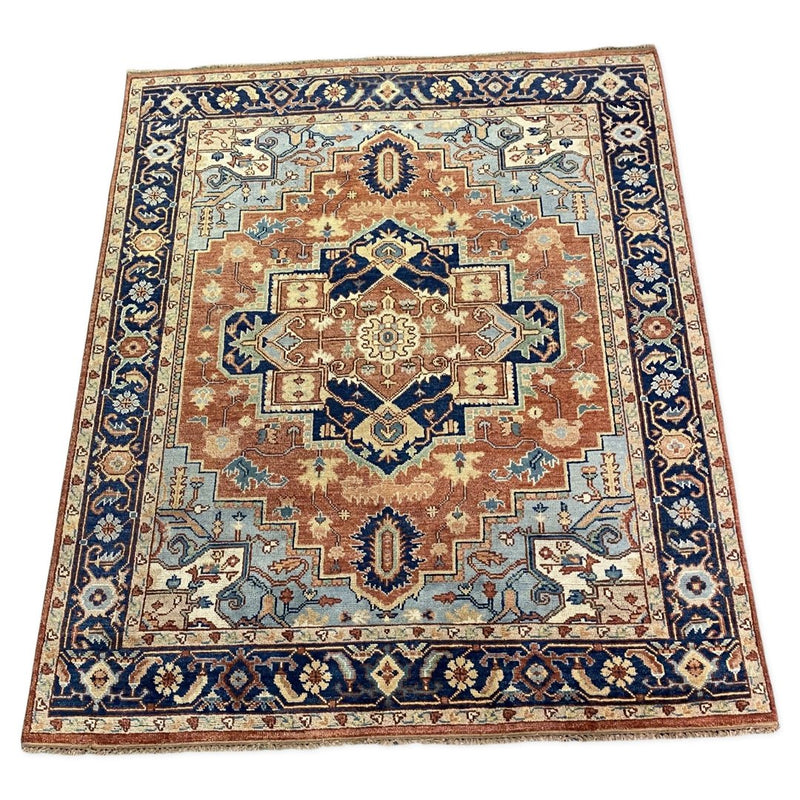 Jane Crane Hand-Knotted Rust & Blue Rug | Banana Manor Rug Company