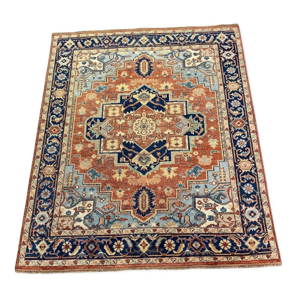 Jane Crane Hand-Knotted Rust & Blue Rug | Banana Manor Rug Company