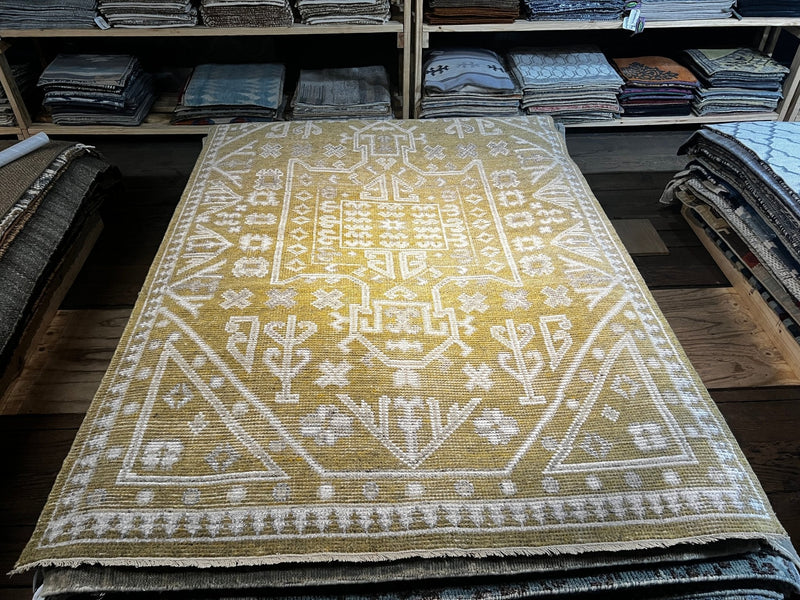 Jane March 5.3x8.6 Gold and Ivory Hand-Knotted Oushak Rug | Banana Manor Rug Company