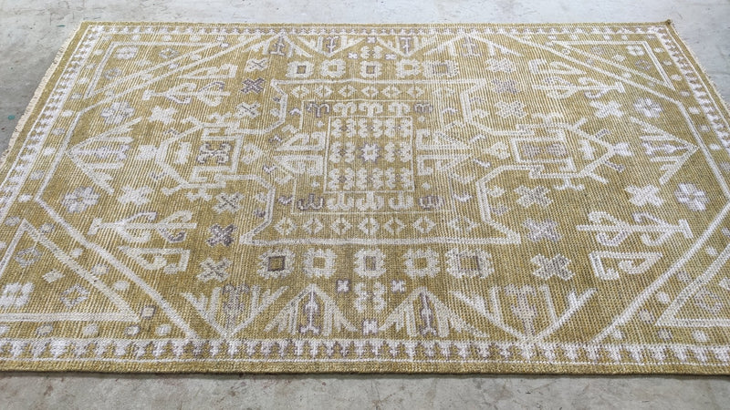 Jane March 5.3x8.6 Gold and Ivory Hand-Knotted Oushak Rug | Banana Manor Rug Company