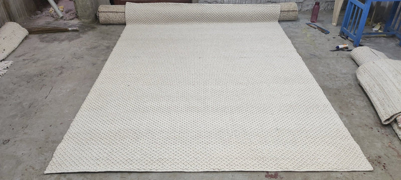 Jane Wiseman Handwoven Wool Durrie Ivory Loop 6.9x9 | Banana Manor Rug Company