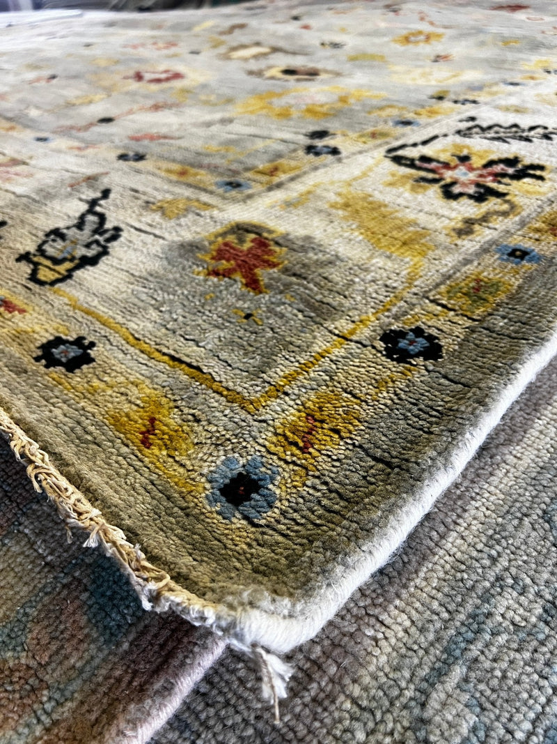 Janice Dickenson 8.9x11.6 Light Green and Ivory Hand-Knotted Oushak Rug | Banana Manor Rug Factory Outlet