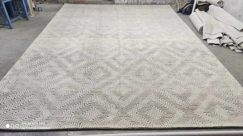 Jareth's Labyrinth 10x14.3 Ivory and Gray Hand-knotted High Low Rug | Banana Manor Rug Company