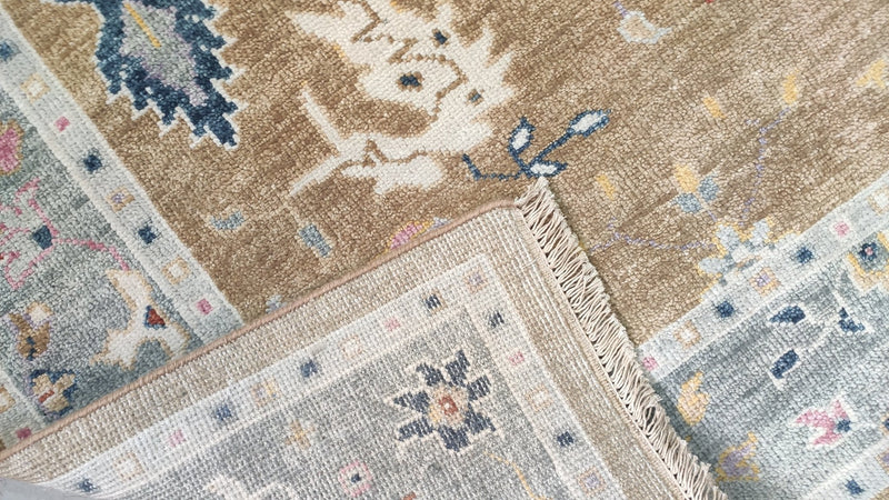 Jasmine 8x9.9 Gold and Grey Hand-Knotted Oushak Rug | Banana Manor Rug Company