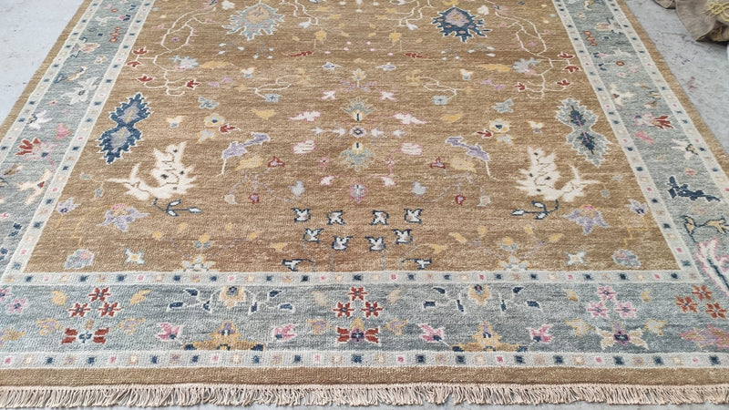 Jasmine 8x9.9 Gold and Grey Hand-Knotted Oushak Rug | Banana Manor Rug Company