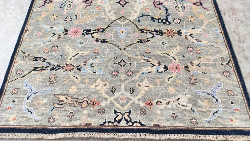 Jay 5x7 Light Grey and Blue Hand-Knotted Oushak Rug | Banana Manor Rug Company