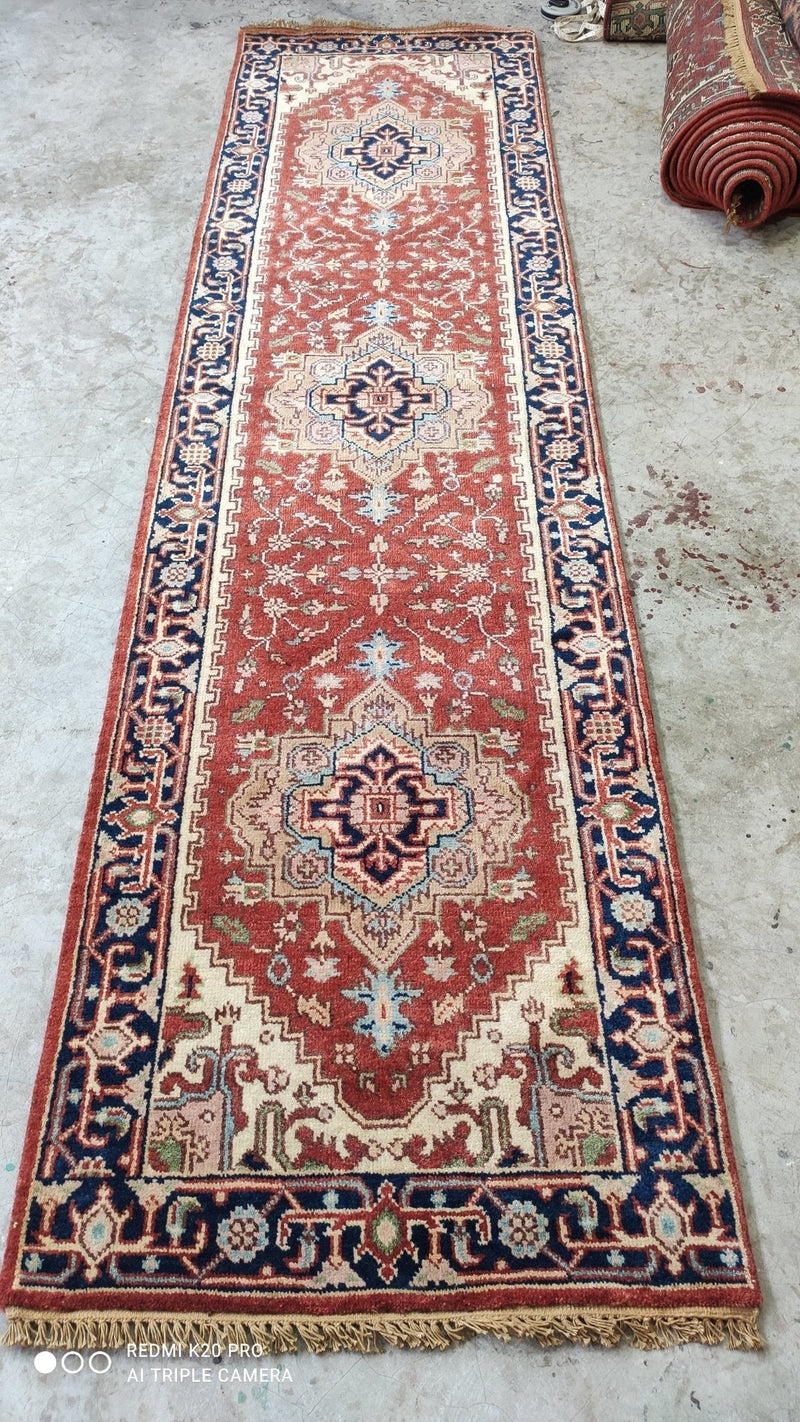 Jay Farrar 2.9x10 Red and Blue Handknotted Serapi Runner | Banana Manor Rug Company