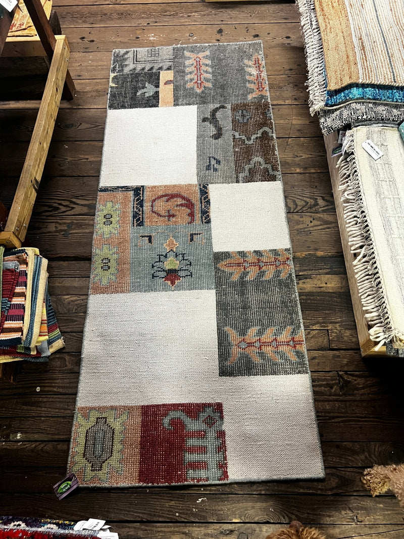 Jean Liu Multi-Colored 3x7.6 Patched Hand-Knotted Runner | Banana Manor Rug Factory Outlet