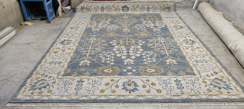 Jeanne Moreau 9x12 Light Blue and Ivory Hand-Knotted Oushak Rug | Banana Manor Rug Company